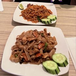 Zogam Cafe - Phad Kee Mao Noodle (Basil Fried Noodle) ---and--- Pad Thai