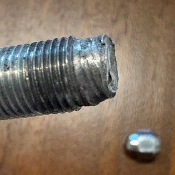 Livermore Subaru - Stud after nut was forcefully pulled off due to the Livermore Subaru technician cross-threading the nut. - Car Dealers Near Me - Livermore, California