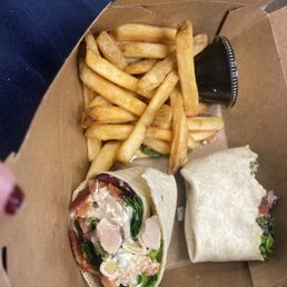 Chicken salad wrap w bacon and fries Chicken salad wrap w bacon and fries
