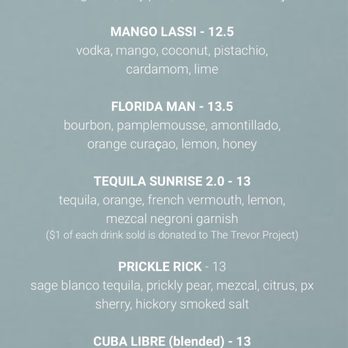 Shaker Mill - Menu as of Dec 31, 2021 - Cocktail Bars Near Me - Santa Barbara, California