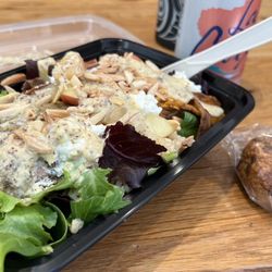 Real Food Eatery - Harvest Salad add Lemon Chicken, Chocolate Chip Coconut Cookie, Passionfruit seltzer