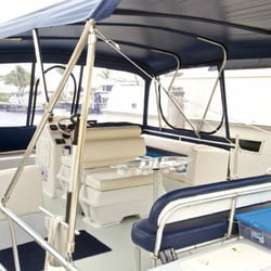 St. Thomas Boat Rental - Our brand new bimini will keep you cool and dry at St. Thomas Boat Rental.
