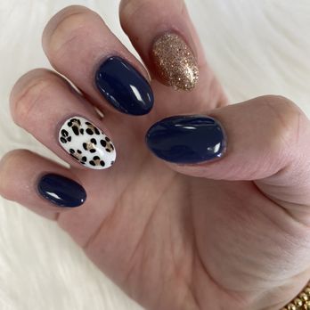 Nails By Tina Le - Dip navy nails and leopard design - Nail Salons Near Me - Sacramento, California Nails By Tina Le - Dip navy nails and leopard design - Nail Salons Near Me - Sacramento, California