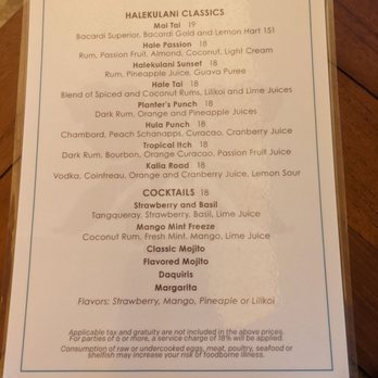 House Without A Key - Cocktail menu - Seafood Near Me - Honolulu, Hawaii