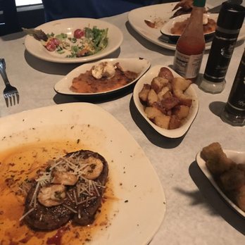 Half Shell Oyster House - Salad, sweet potato soufflé, steak and Cajun potatoes - Seafood Near Me - Biloxi, Mississippi Half Shell Oyster House - Salad, sweet potato soufflé, steak and Cajun potatoes - Seafood Near Me - Biloxi, Mississippi