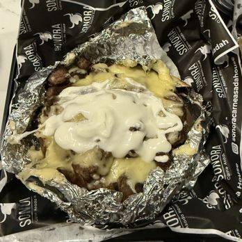 Sonora - Papancha. Stuffed potato with steak, cheese and sour cream. Tasty. - Mexican Near Me - Auburn, Washington