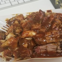 2 meat over chili and mac & cheese. Too much sauce! 2 meat over chili and mac & cheese. Too much sauce!