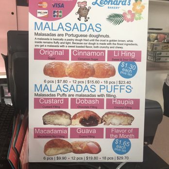 Leonard's Bakery - Menu.  They also have a case of pre-cooked buns of sweet breads. - Bakeries Near Me - Honolulu, Hawaii