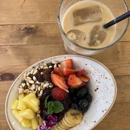 Yogurt Bowl and Vanilla Iced Latte Yogurt Bowl and Vanilla Iced Latte