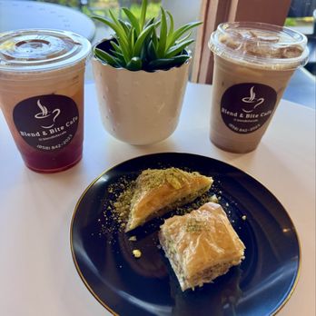 Blend and Bite Cafe - Walnut and pistachio baklava, Thai iced tea, and iced coffee - Desserts Near Me - Poway, California