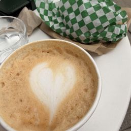 Delicious vanilla latte and egg & cheese croissant. Delicious vanilla latte and egg & cheese croissant.