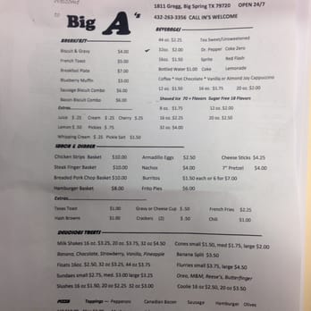 Big A Shaved Ice - Menu - American Near Me - Big Spring, Texas