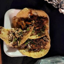 Chicken and beef tacos.