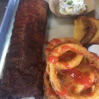 Del's Hideout - Full rack of ribs with Texas bread, onion rings and potato salad. - Barbeque Near Me - San Diego, California Del's Hideout - Full rack of ribs with Texas bread, onion rings and potato salad. - Barbeque Near Me - San Diego, California