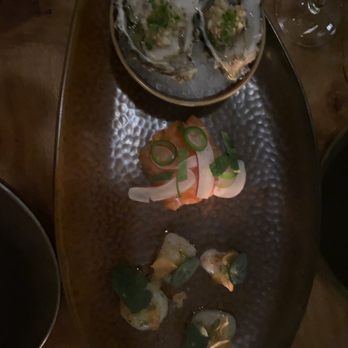 Itria - First flight of crudo - oysters, smoked trout, and scallops - Italian Near Me - San Francisco, California Itria - First flight of crudo - oysters, smoked trout, and scallops - Italian Near Me - San Francisco, California