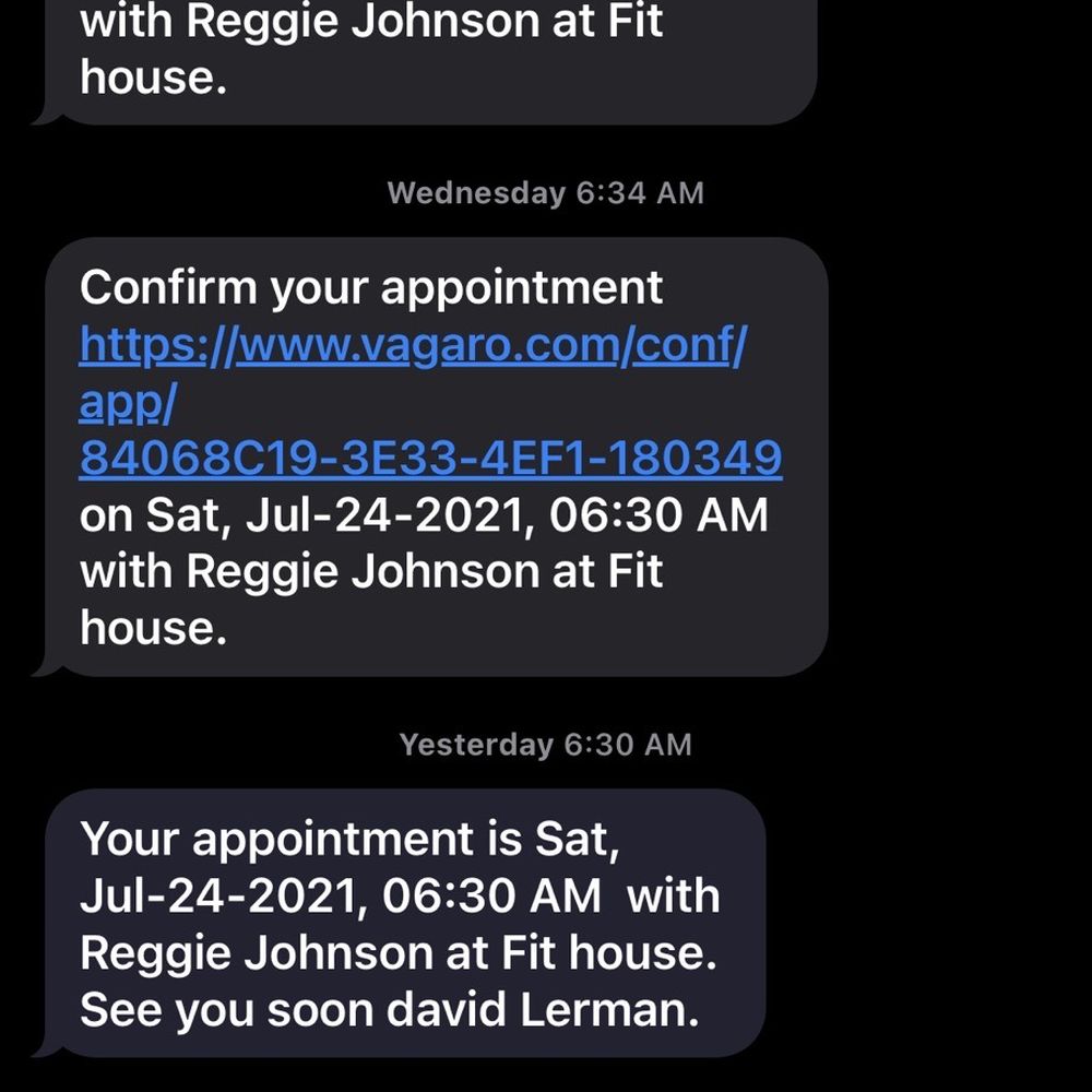 Fithouse 818 - Text messages confirming appointments - Trainers Near Me - Los Angeles, California Fithouse 818 - Text messages confirming appointments - Trainers Near Me - Los Angeles, California