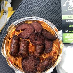AP Deli - Dominican spaghetti with fried salami and Dominican sausage.