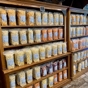 Clarksville Sweets - a display of various types of popcorn - Chocolatiers & Shops Near Me - Mesopotamia, Ohio