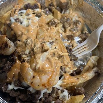 Garcia Mexican Grill - Shrimp and steak Earthquake Fries Plate - Latin American Near Me - Bakersfield, California