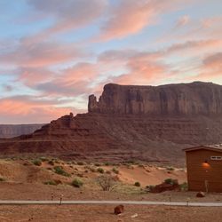 The View Campground - Sunrise view from our porch of Sentinel Mesa