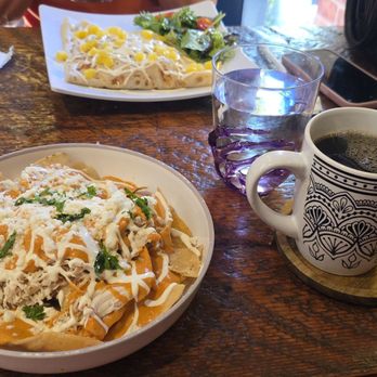 Crepissima - Chilaquiles with Maya sauce and shredded chicken plus a cafe de olla. Perfection! - Creperies Near Me - Valencia, California Crepissima - Chilaquiles with Maya sauce and shredded chicken plus a cafe de olla. Perfection! - Creperies Near Me - Valencia, California