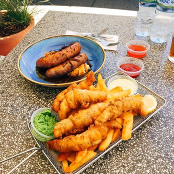 Brasserie - Sausage with mash potato, and fish and chips. - Brasseries Near Me - Coogee, NSW