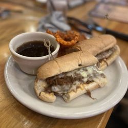 Bama Bucks - Brisket French dip with sweet potato fries