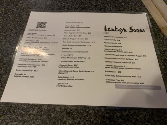 Menu photo 2 Izakaya Sozai San Francisco, CA Menu photo 2 Izakaya Sozai San Francisco, CA