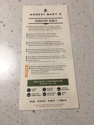 Menu photo 5 Honest Mary's Austin, TX