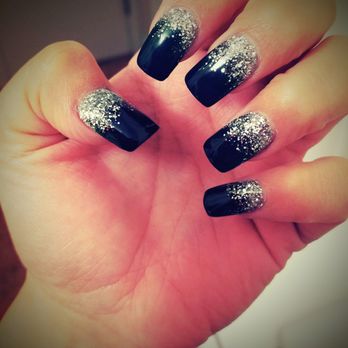 Vogue Nails Spa and Tan - Dark Green Powder with a silver ombre and square tips beatifully crafted by Holly - Tanning Near Me - Denver, Colorado Vogue Nails Spa and Tan - Dark Green Powder with a silver ombre and square tips beatifully crafted by Holly - Tanning Near Me - Denver, Colorado