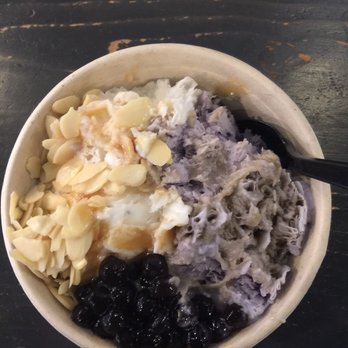 The Block - Tarp and coconut SnoCream with almonds, honey boba, and caramel. - Asian Fusion Near Me - Annandale, Virginia