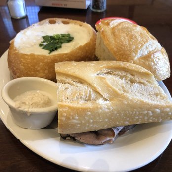 Boudin SF - Half French Dip, Half Clam Chowder Bread Bowl - Bakeries Near Me - Costa Mesa, California