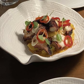 Glass Light - Crispy octopus, fingerling potato, pickled Fresno, chorizo - New American Near Me - Norfolk, Virginia