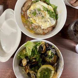 Chicken katsu loco moco & garlic mussels Chicken katsu loco moco & garlic mussels