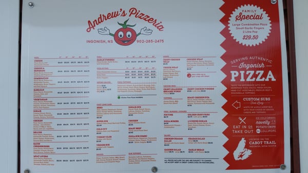 Menu photo 2 Andrew's Pizzeria Ingonish, NS