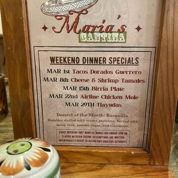 Maria's Cantina - Changing Weekend dinner menu - Latin American Near Me - Woodland, California