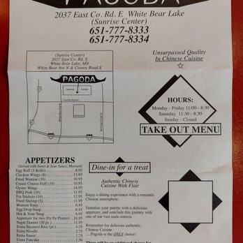 Pagoda Restaurant - Menu Front - Chinese Near Me - White Bear Lake, Minnesota Pagoda Restaurant - Menu Front - Chinese Near Me - White Bear Lake, Minnesota