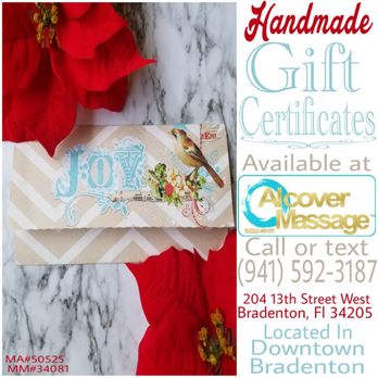 Alcover Massage - "Vintage Christmas" themed gifts certificates, limited time and are only at Alcover Massage. Call or text to arrange a time to pick up. - Massage Therapy Near Me - Bradenton, Florida Alcover Massage - "Vintage Christmas" themed gifts certificates, limited time and are only at Alcover Massage. Call or text to arrange a time to pick up. - Massage Therapy Near Me - Bradenton, Florida