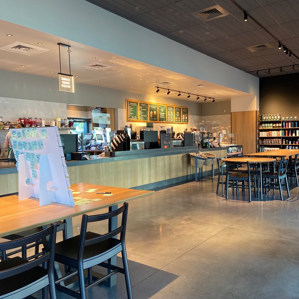 the inside of a starbucks coffee shop