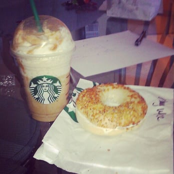 Starbucks - Caramel frap with an everything cheese bagel - Coffee & Tea Near Me - Los Gatos, California Starbucks - Caramel frap with an everything cheese bagel - Coffee & Tea Near Me - Los Gatos, California
