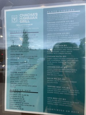 Menu photo 4 Chacha's Hawaiian Grill Eugene Or, OR