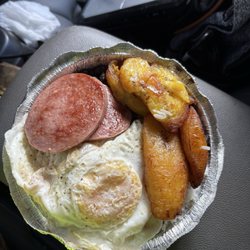 Route 7 Bistro Deli - 2 over easy eggs, plantains, salami, rice & beans