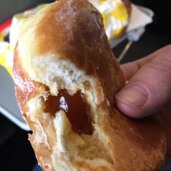Der Bäcker Ruetz - Inside of the honey-jam filled donut. Just the right amount of filling.