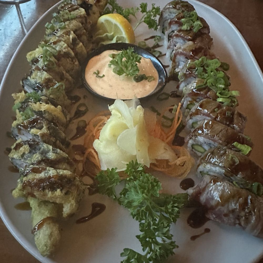 Fins At Sharky's - Sushi - surf & turf and crab Rangoon roll - Steakhouses Near Me - Venice, Florida Fins At Sharky's - Sushi - surf & turf and crab Rangoon roll - Steakhouses Near Me - Venice, Florida