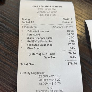 Lucky Sushi & Ramen - Lunch for two - Sushi Bars Near Me - Ventura, California Lucky Sushi & Ramen - Lunch for two - Sushi Bars Near Me - Ventura, California