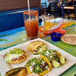 El Cuñado  Mexican Cuisine - Sope tinga, gordita pastor, tacos lengua; frioles and michelada