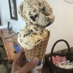 Canyon Creamery - Cookies and cream and cookie dough on a waffle cone