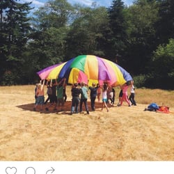 Full Moon Rising Farm - Playing with parachute at Coyote Camp
