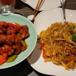 Chicken (forgot exactly which one) and Singapore rice noodles