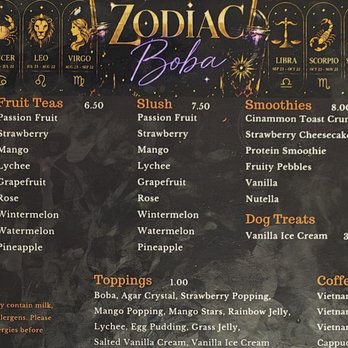 Zodiac Boba - Menu sheet - Bubble Tea Near Me - San Diego, California Zodiac Boba - Menu sheet - Bubble Tea Near Me - San Diego, California